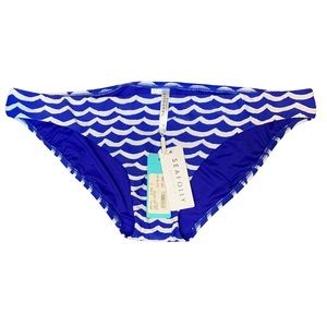 NWT Seafolly Australia, Blue Tidal Wave Hipster Bikini Bottom, USA Size 12